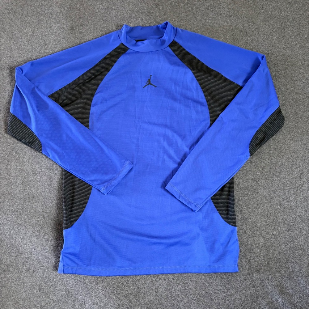 Jordan Performance Top Mens Medium Blue‎ Long Sleeve Dri-FIT Mock Neck Jumpman
